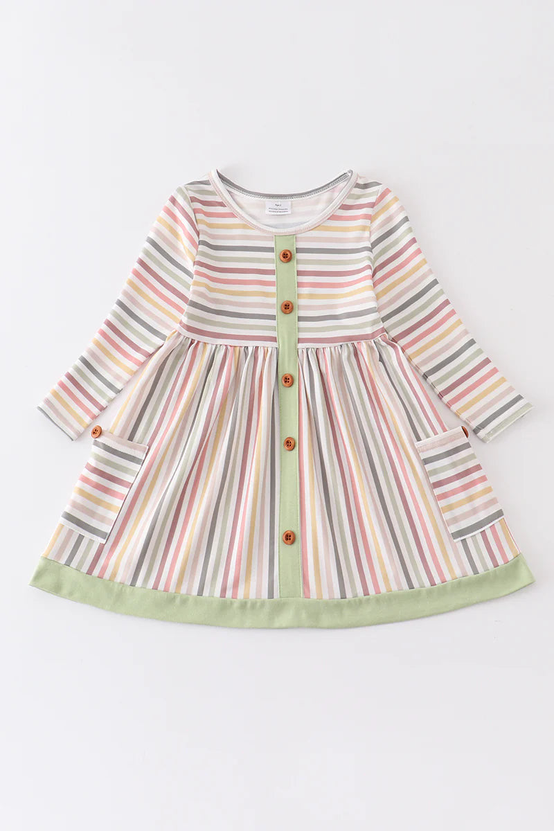 Stripe Pocket Girl Dress/Bubble