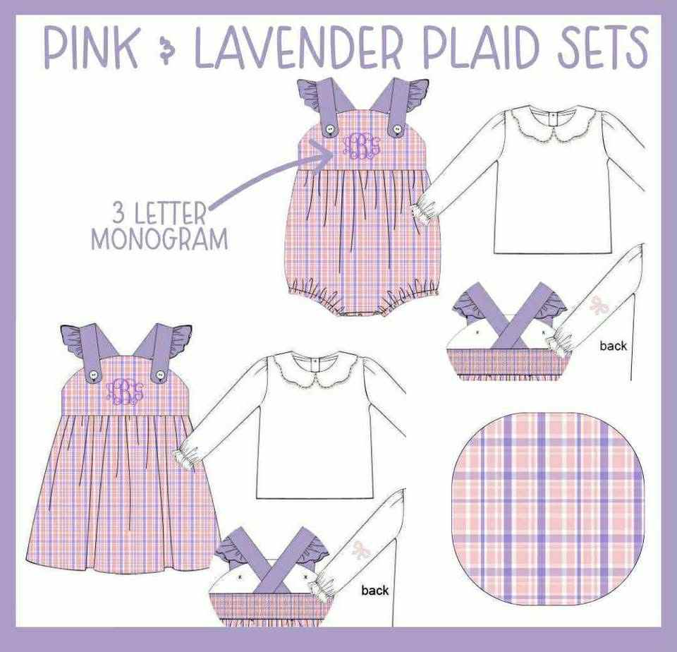 PINK AND LAVENDER PLAID SETS W/ MONOGRAM