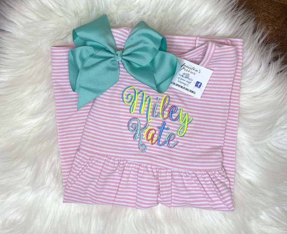 Custom Embroidery - Stacked Names on Stripe Dress