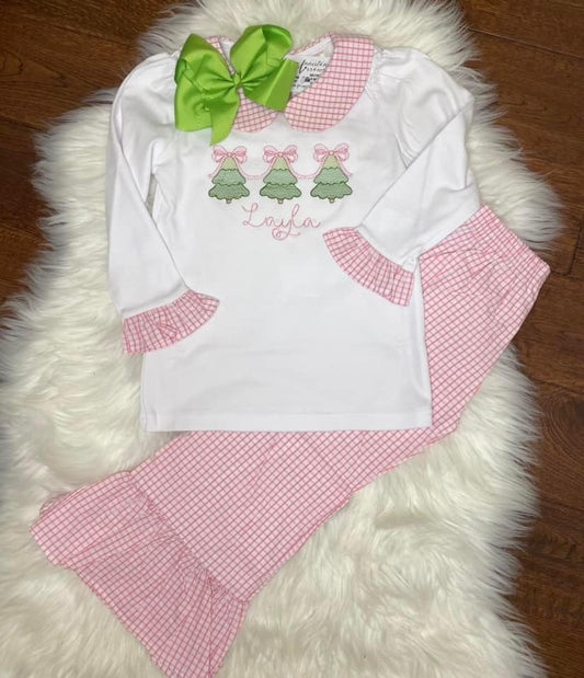 Custom Embroidery - Pink Christmas Tree Trio