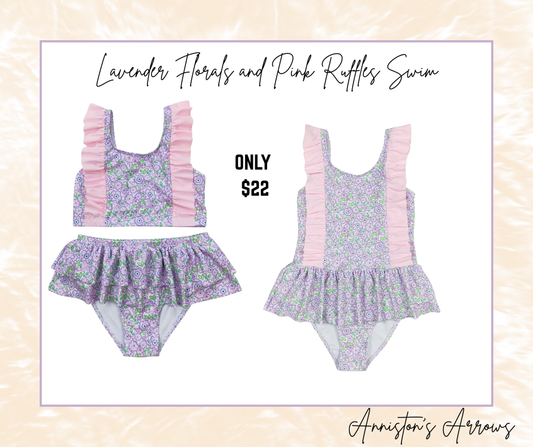 Lavender Florals and Pink Ruffles Swim