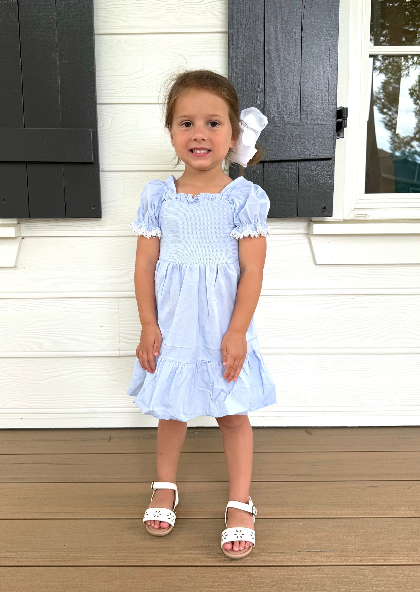 Blue Smocked Ruffle Dress