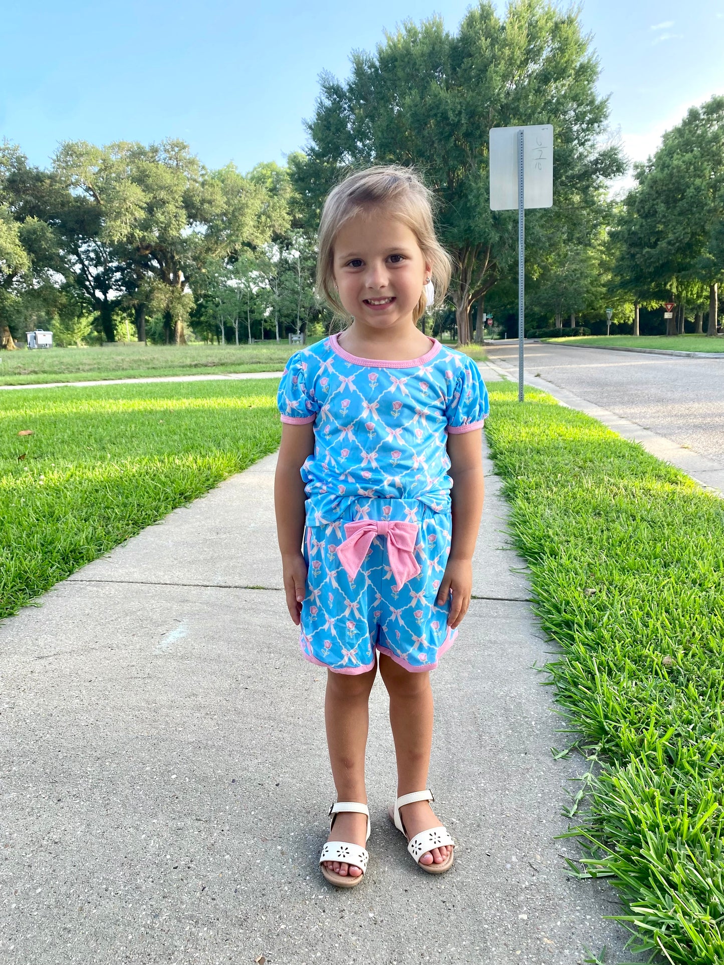 Blue and Pink Bow Loungewear Set