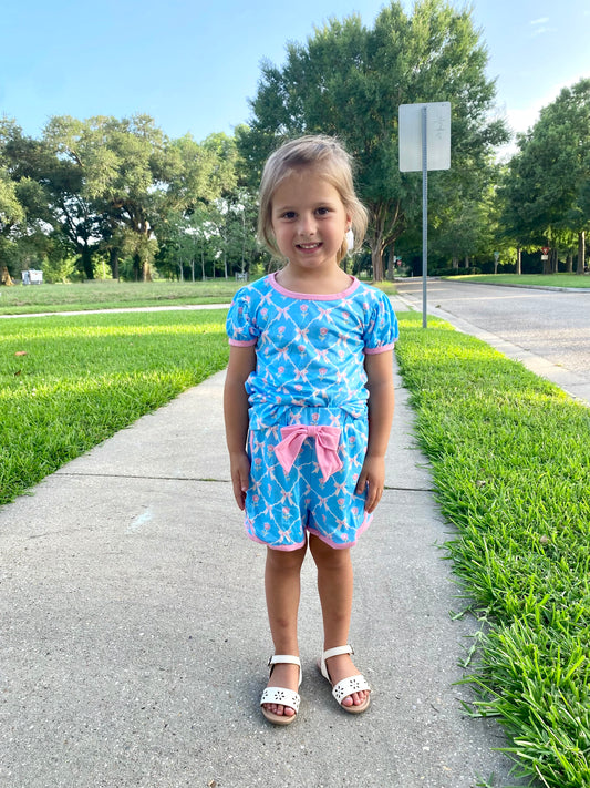Blue and Pink Bow Loungewear Set