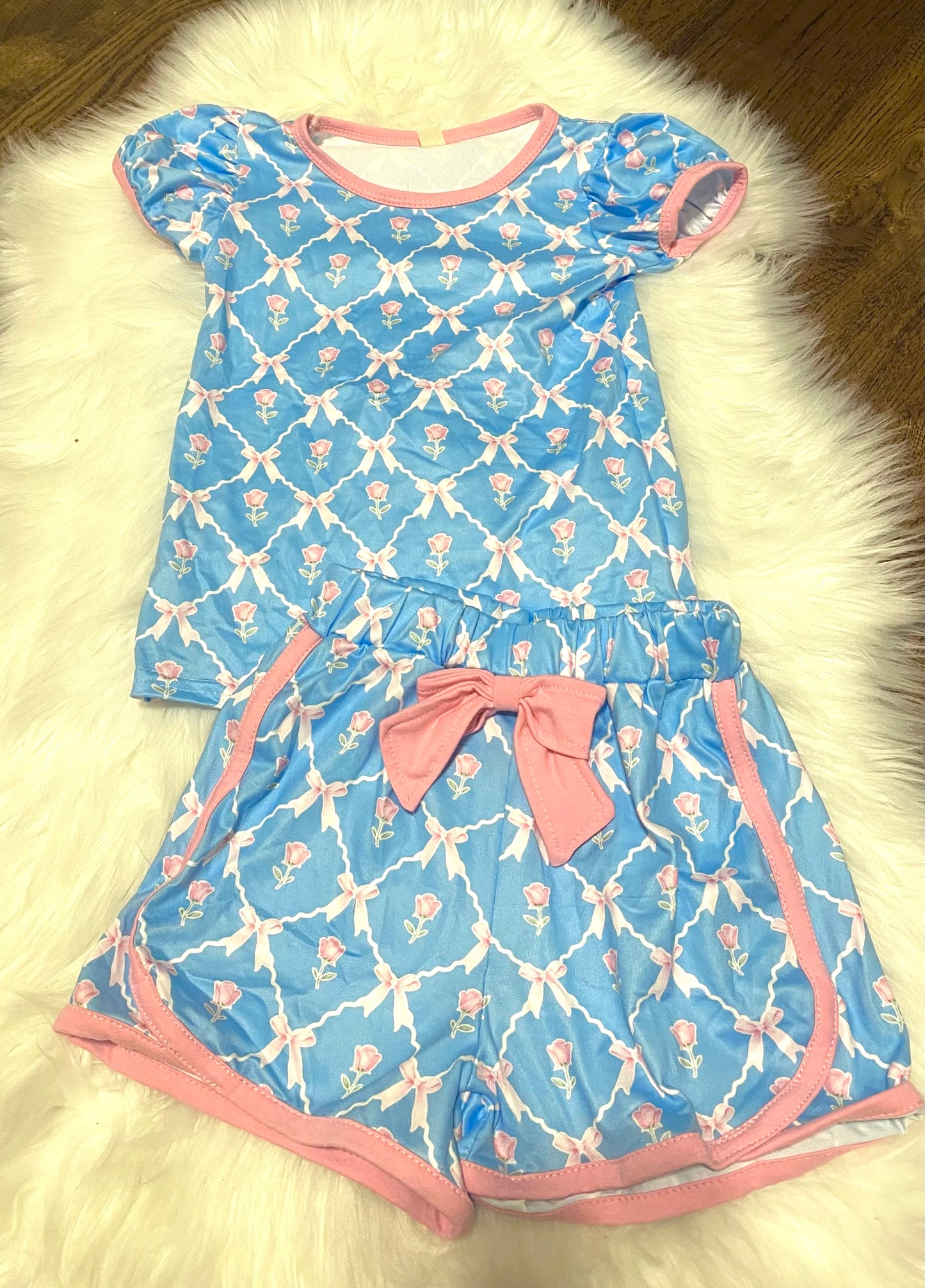 Blue and Pink Bow Loungewear Set