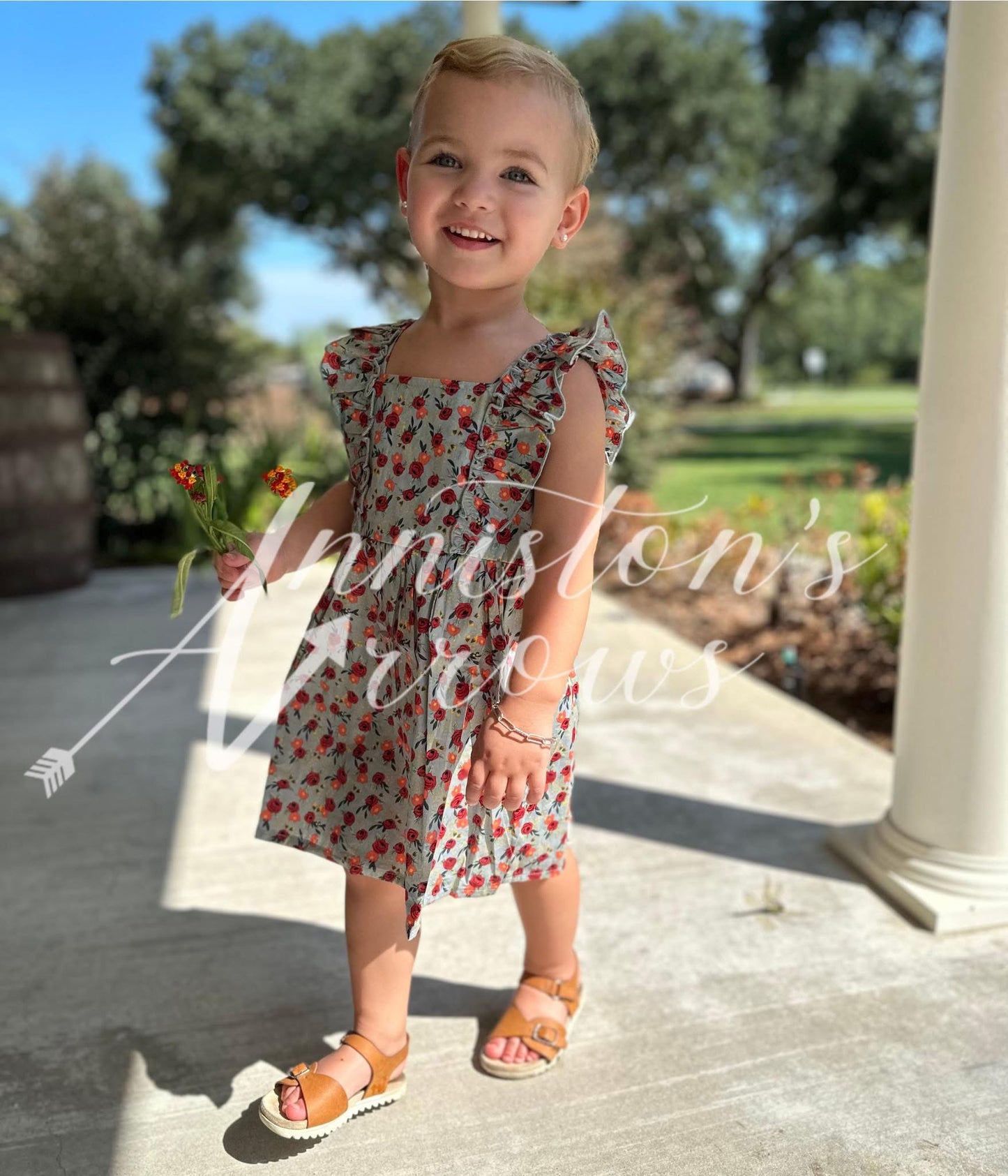 Red/Orange Floral Ruffle Dress