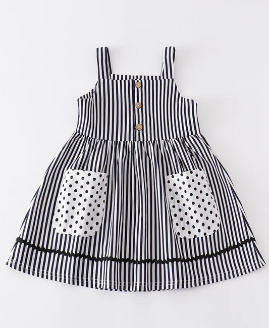 Stock - Black Stripe & Dot pocket dress