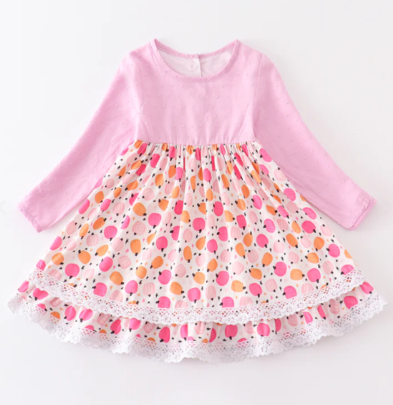 Stock - Pink Swiss Dot Pumpkin Dress