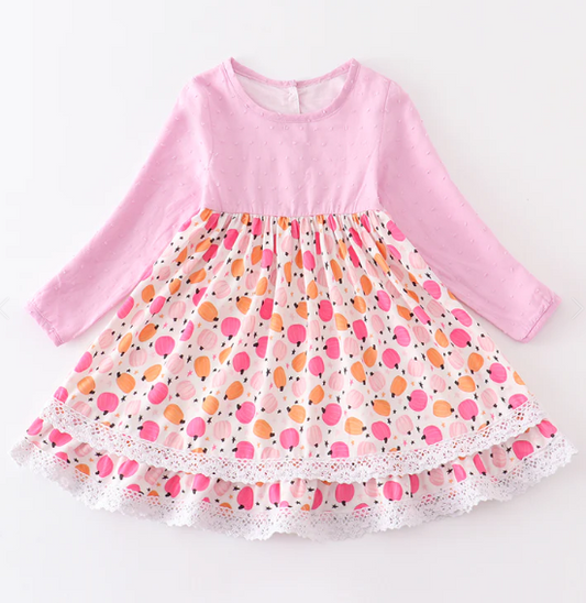 Stock - Pink Swiss Dot Pumpkin Dress