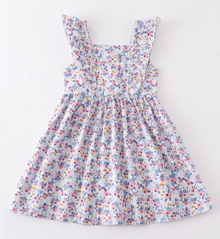 Stock - Blue Floral Ruffle Dress