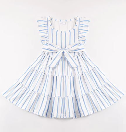 Stock - Blue Stripe Ruffle Tiered Dress