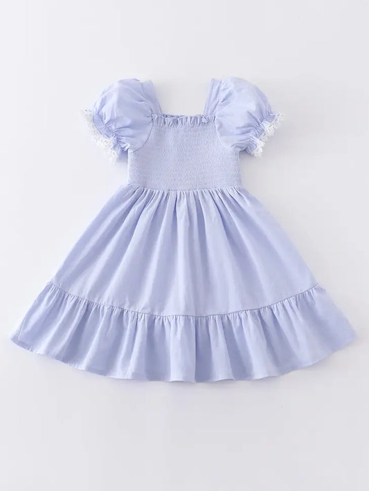 Stock - Blue Smocked Ruffle Dress