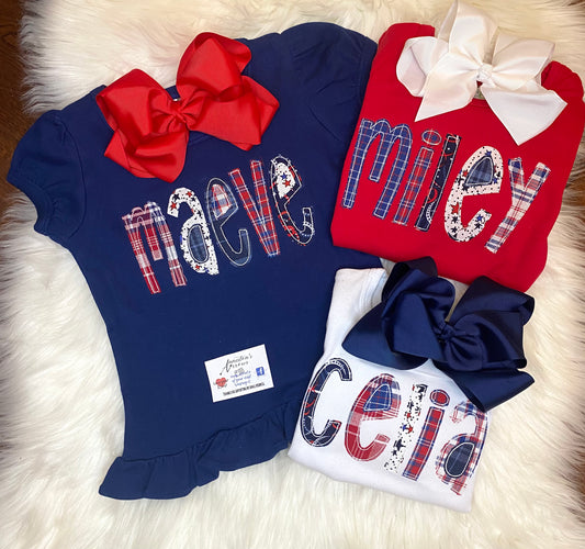 Presale - Applique 4TH of July Shirts - Custom Embroidery